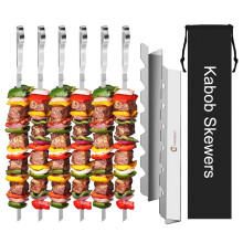 Kabob Skewers Stainless Steel Long BBQ Barbecue Skewers Flat Metal Kebob Sticks Wide Reusable Grilling Skewers for Meat Chicken Set of 9 Including 2