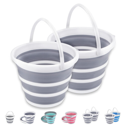 2 Pack Secchielli Pieghevoli 10L 2.6 Galloni per Pulizia e Campeggio