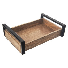 Rechteckiges Serviertablett aus Mangoholz mit Metallgriff