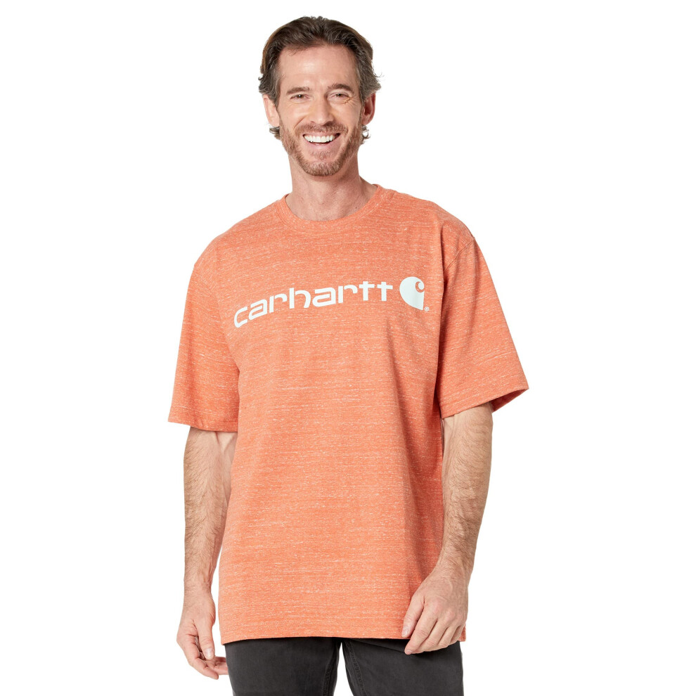 carhartt Mens Loose Fit Heavyweight Short-Sleeve Logo graphic T-Shirt  Desert Orange Snow Heather  Small