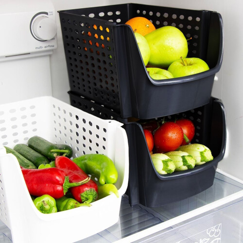 Obst- und Gemüsekorb, schwarzer Kunststoff, stapelbar 1