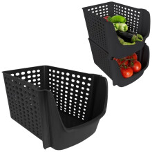 Obst- und Gemüsekorb, schwarzer Kunststoff, stapelbar