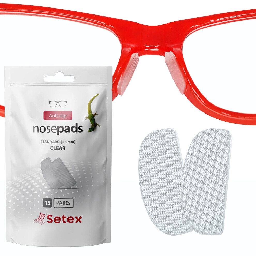 Setex Gecko Grip 1Mm Anti Slip Eyeglass Nose Pads (Bulk Pack 15 Clear Pair) Usa Made Innovative Microstructured Fibers 1Mm X 7Mm X 16Mm
