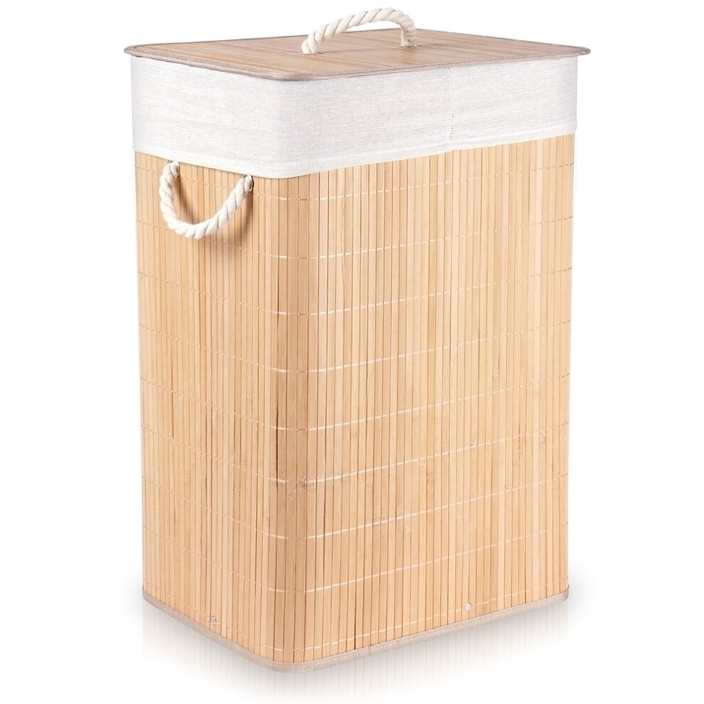 Foldable Laundry Basket with Two Bamboo Compartments