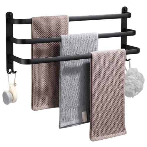 Handtuchhalter mit 3 Fächern und 4 Haken, schwarz