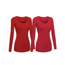 Emmalise, maglietta basic da donna, junior e taglie forti, con scollo rotondo, manica lunga, 1xl, 2 pezzi, rosso fucsia