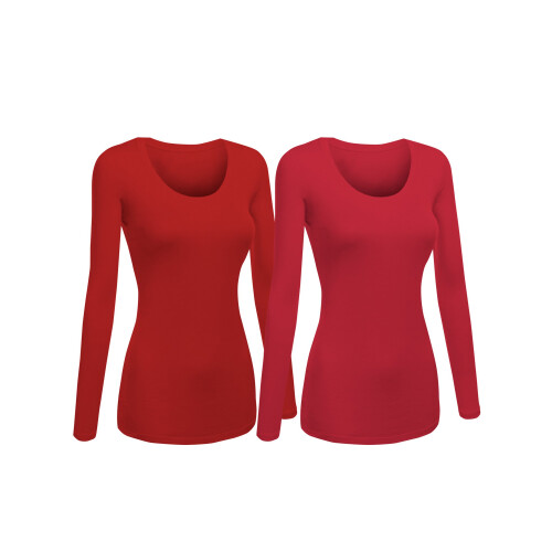 Emmalise T-shirt Donna Taglie Junior e Plus Basic a Maniche Lunghe, 1xl, 2Pk Fucsia, Rosso