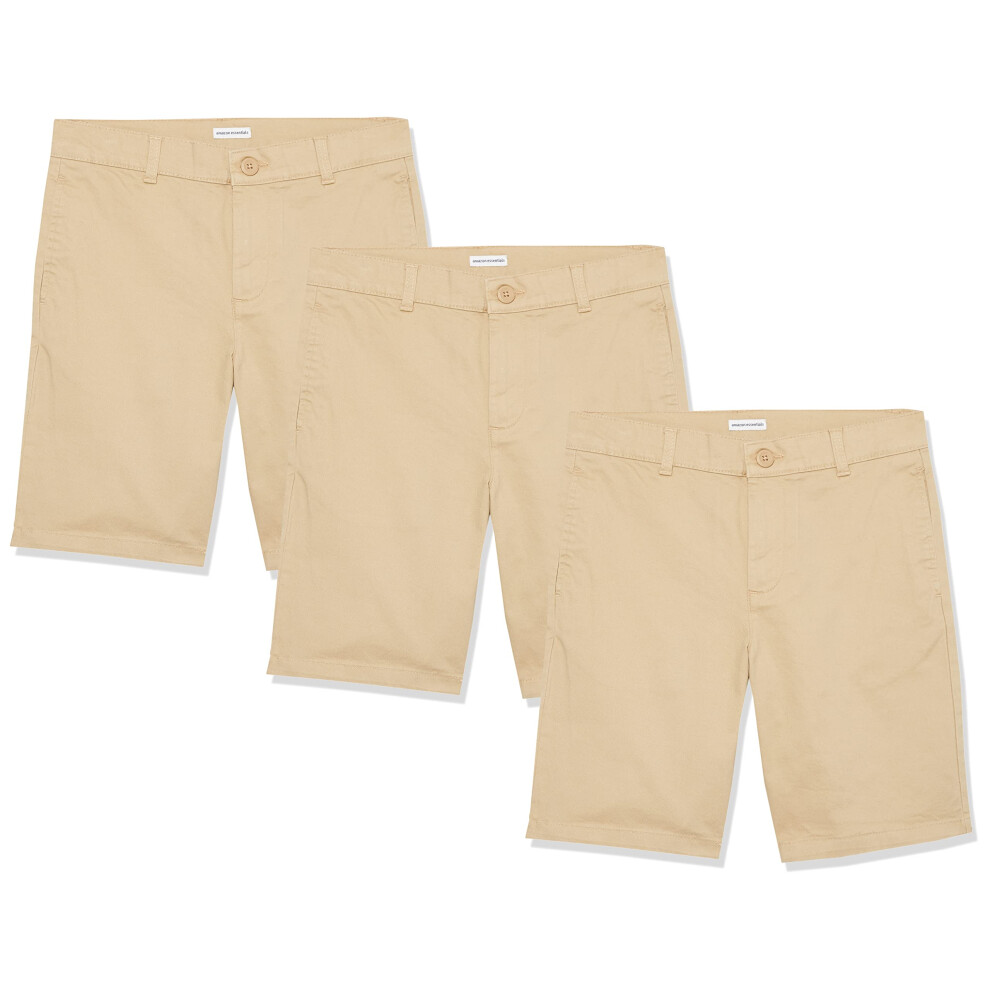 Amazon Essentials Boys Uniform Woven Flat-Front Shorts Pack Of 3 Khaki Brown 6 Plus