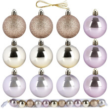 Set of 12 unbreakable Christmas tree balls in pink and gold