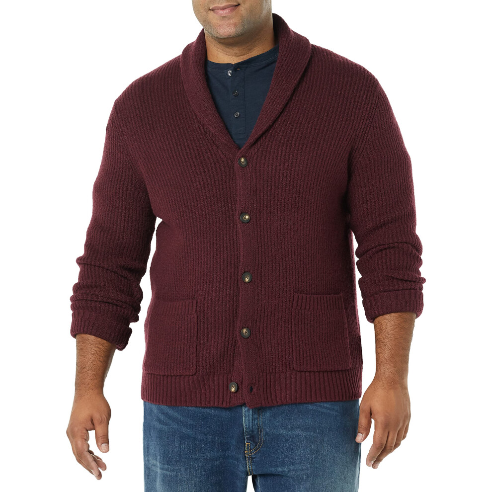 Amazon Essentials Mens Long-Sleeve Soft Touch Shawl collar cardigan  Burgundy  Large