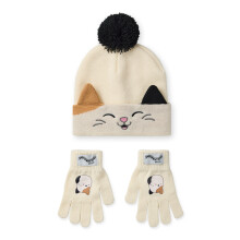 Squishmallows Cam the Cat Beanie & Gloves Set - Beige Winter Hat with Pom-Poms for Kids