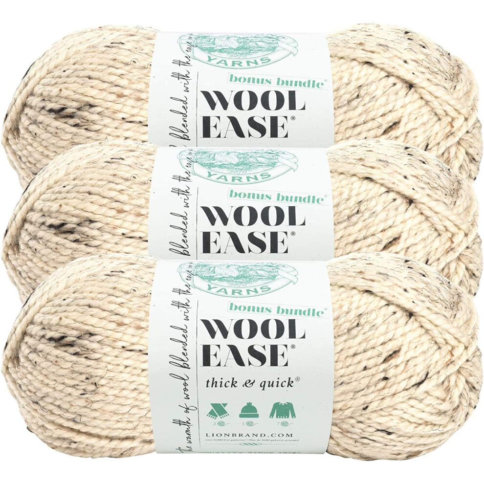 Lion Brand Yarn Wool-Ease Thick  Quick Yarn  Soft and Bulky Yarn for Knitting  crocheting  and crafting  3 Pack  Oatmel