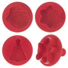 4er-Set Kuchenformen mit Weihnachtsmotiv und Stempel
