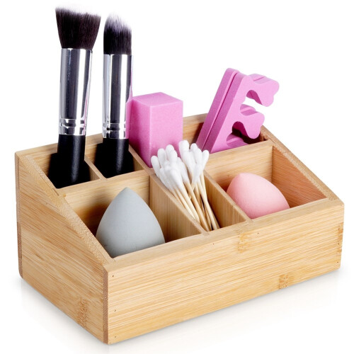 Make-up-Organizer mit sieben Fächern aus stilvollem Bambus