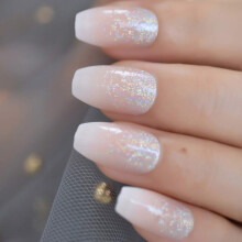 Coolnail Holo Glitter Pink N?gen Fransk Ballerina Kiste Falske negle Gradient Naturlig tryk p? falske negletips Daglig kontorfingerbekl?dning