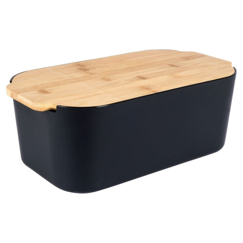 Schwarze Brotbox mit Bambus-Schneidebrett 2