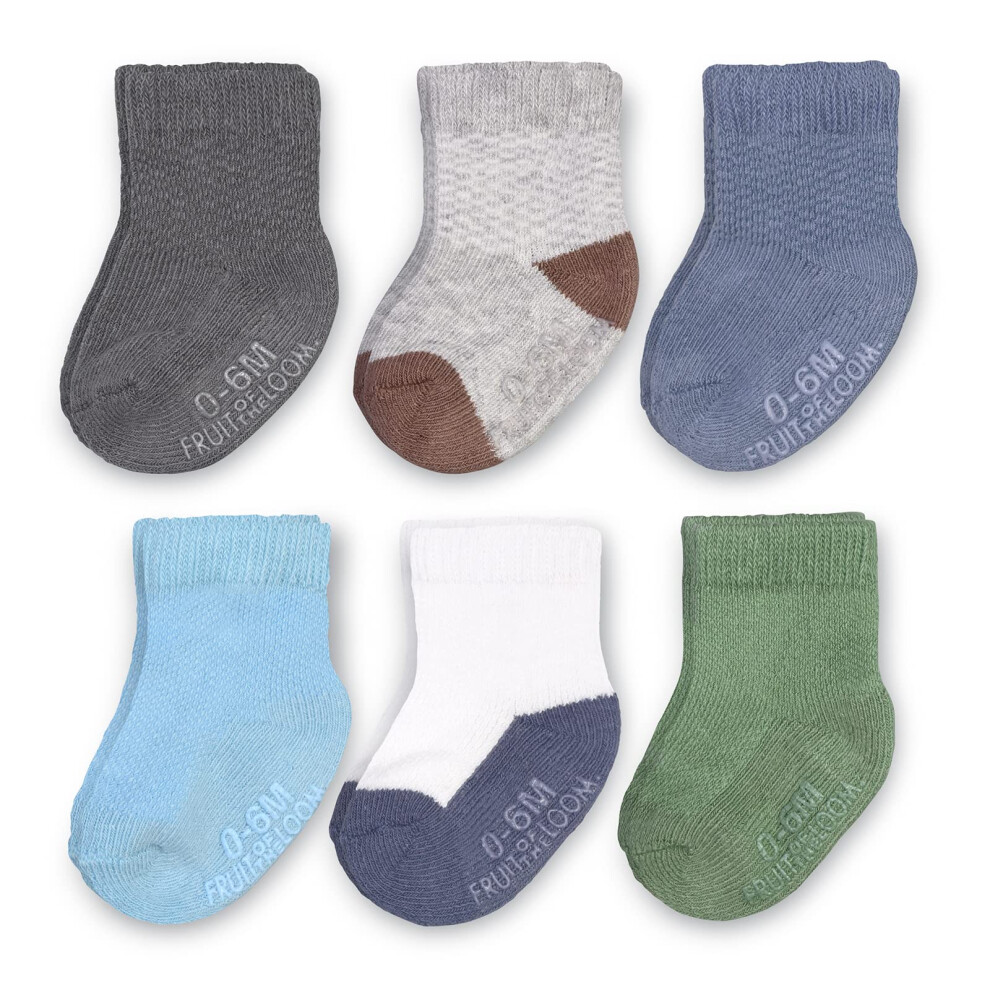 Fruit of the Loom Baby 6-Pack All Weather crew-Length Socks  Mesh  Thermal Stretch - Unisex  girls  Boys (6-12 Months  Modern Blue)