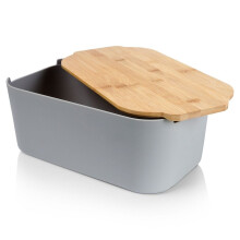 Geräumige Brotbox mit Bambus-Schneidebrett in grauem Material