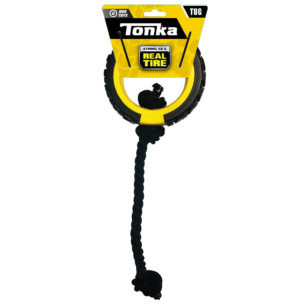 Tonka Mega Tread Rope Tug Dog Toy  Lightweight  Durable and Water Resistant  15 Inches  for MediumLarge Breeds  Single Unit  YellowBlack