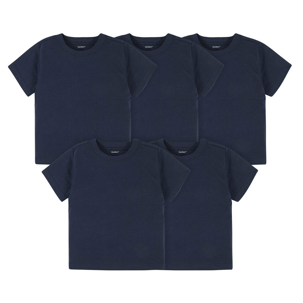 gerber Baby Toddler 5-Pack Solid Short Sleeve T-Shirts Jersey 160 gSM  Navy  12 Months