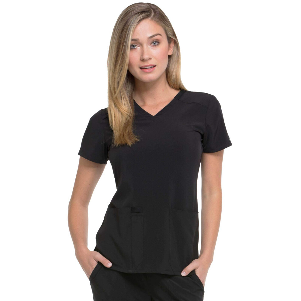 Dickies EDS Essentials Scrubs  V-Neck Womens Tops with Four-Way Stretch and Moisture Wicking DK615  XL  Black