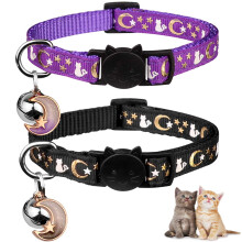 2 collari per gatti staccabili con campanelle e stelle, simpatici gattini, collari sicuri regolabili per gattini con pendente che si illumina al