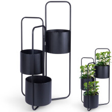 Dreibeiniger Blumenständer aus schwarzem Metall für den Innenbereich