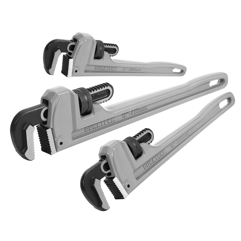 Duratech 3-Piece Heavy Duty Aluminum Straight Pipe Wrench Set 10"""" 14"""" 18"""" Adjustable Plumbing Wrench Set Drop Forged Exceed Ggg Standard 820909680741