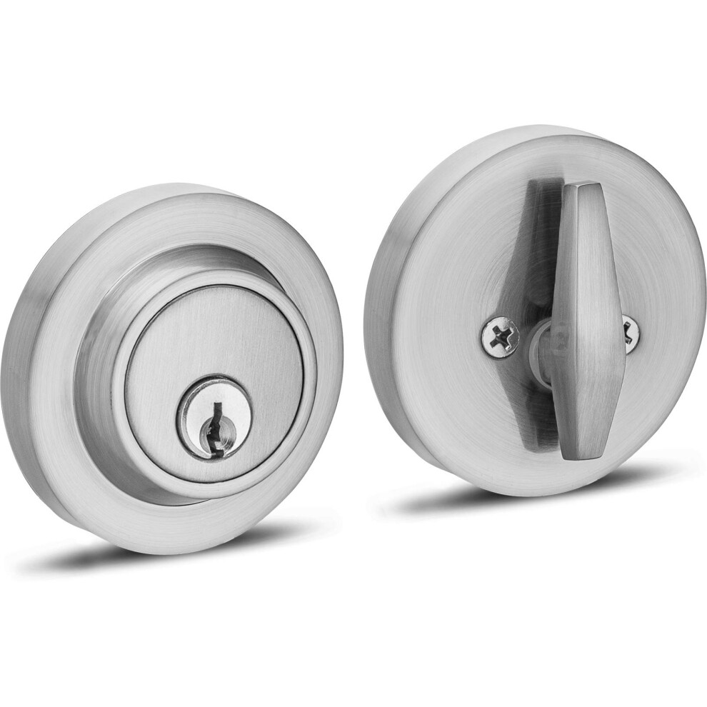 Berlin Modisch Single Cylinder Deadbolt Lock Sleek Round For Front Door Modern Contemporary High Security Heavy Duty - Satin Nickel Finish 686912505767