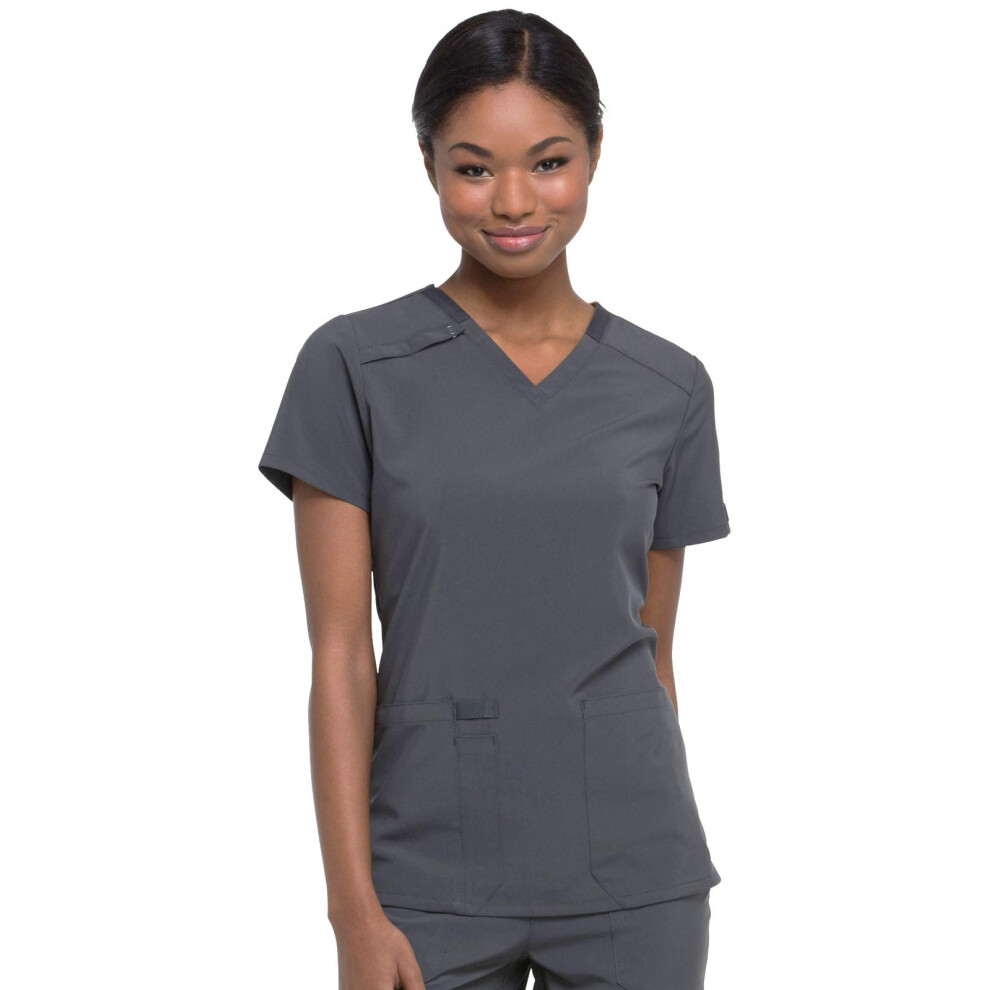 Dickies EDS Essentials Scrubs  V-Neck Womens Tops with Four-Way Stretch and Moisture Wicking DK615  M  Pewter