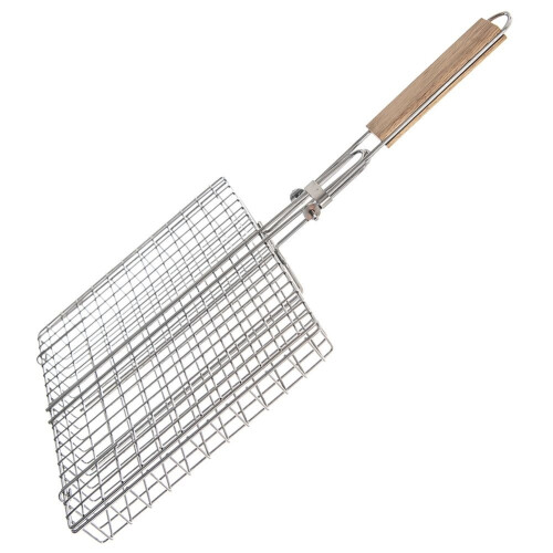 Universal-Grillkorb aus verchromtem Metall mit Holzgriff 2