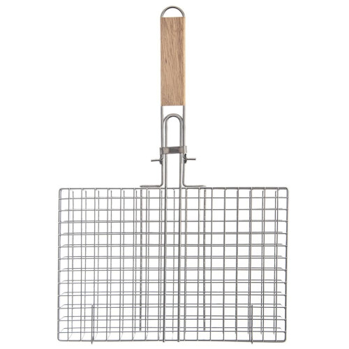 Universal-Grillkorb aus verchromtem Metall mit Holzgriff