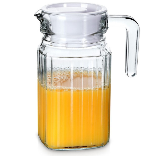 Glaskrug mit Deckel für Getränke - Wasser, Saft, Eistee
