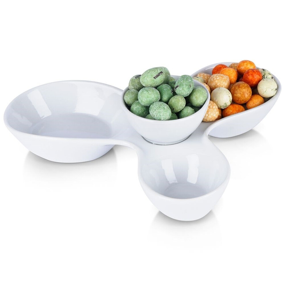 White Ceramic Bowl for Snacks with Three Sizes and Removable Part