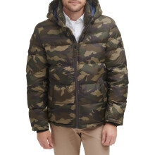Tommy Hilfiger Heren Gewatteerde Puffer Jas Met Capuchon, Olijf Camouflage, X-Small US