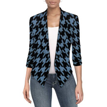 Hybrid & Company Blazer da donna con stampa scozzese, casual, da lavoro, da ufficio, aperto sul davanti JK1133 11394 BLKBLU S