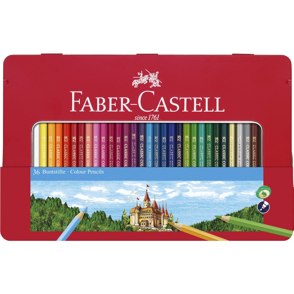 Faber-Castell Classic Colored Pencils Tin Set  36 Vibrant Colors In Sturdy Metal Case - Premium Children's Art Products