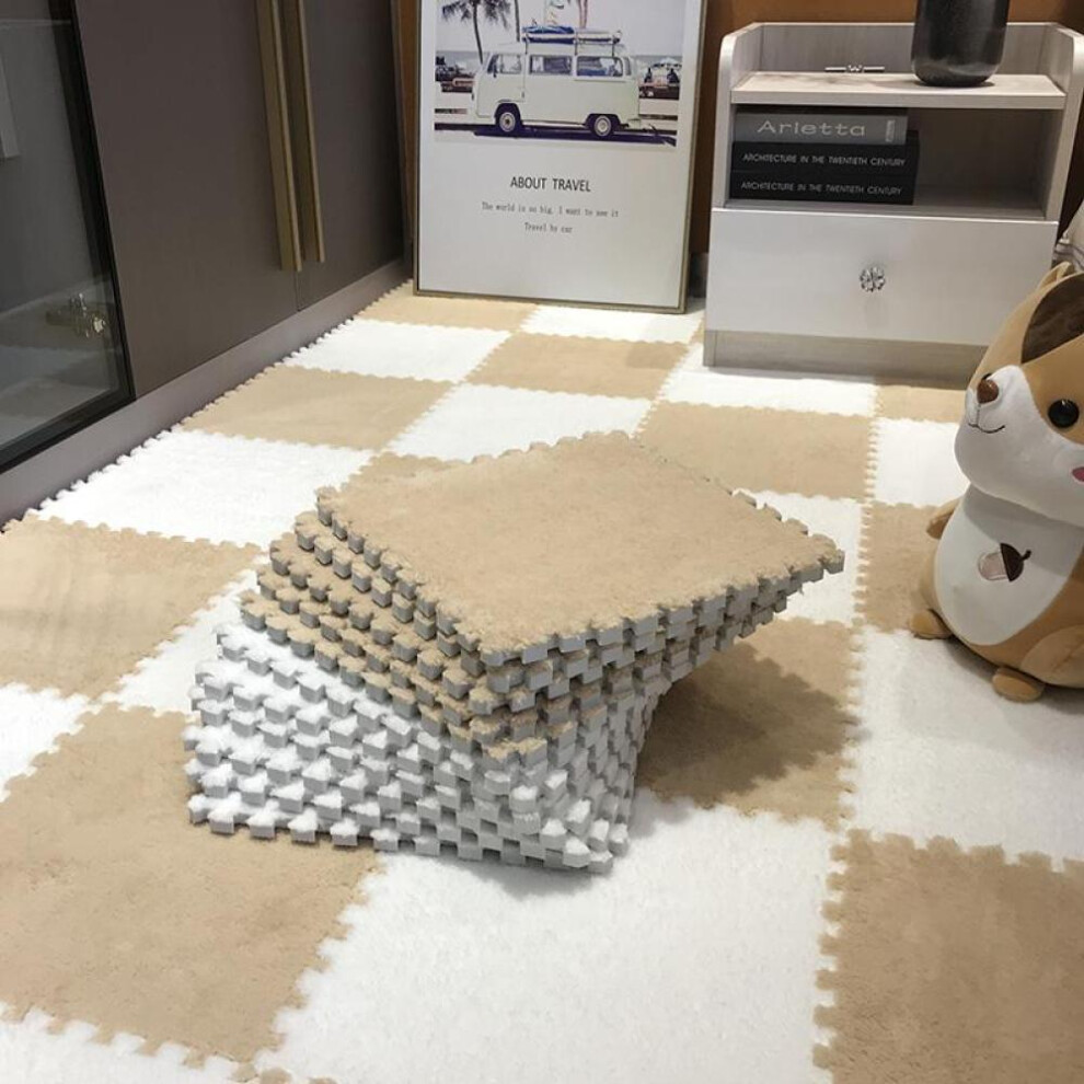 (beige,white, 20pcs) Soft Plush Kids Carpet Baby Play Mat Children&apos;s Rugs Toys Eva Foam Children&apos;s Mat Puzzle Interlock Floor Mats 30*30 Cm