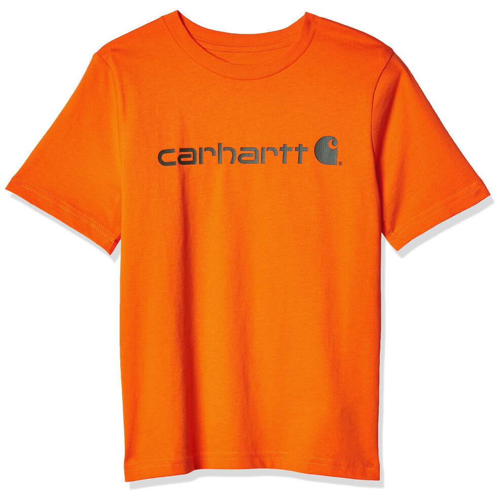 Carhartt Boys' Knit Short Sleeve Crewneck Logo T-Shirt  Orange  Large (14/16)