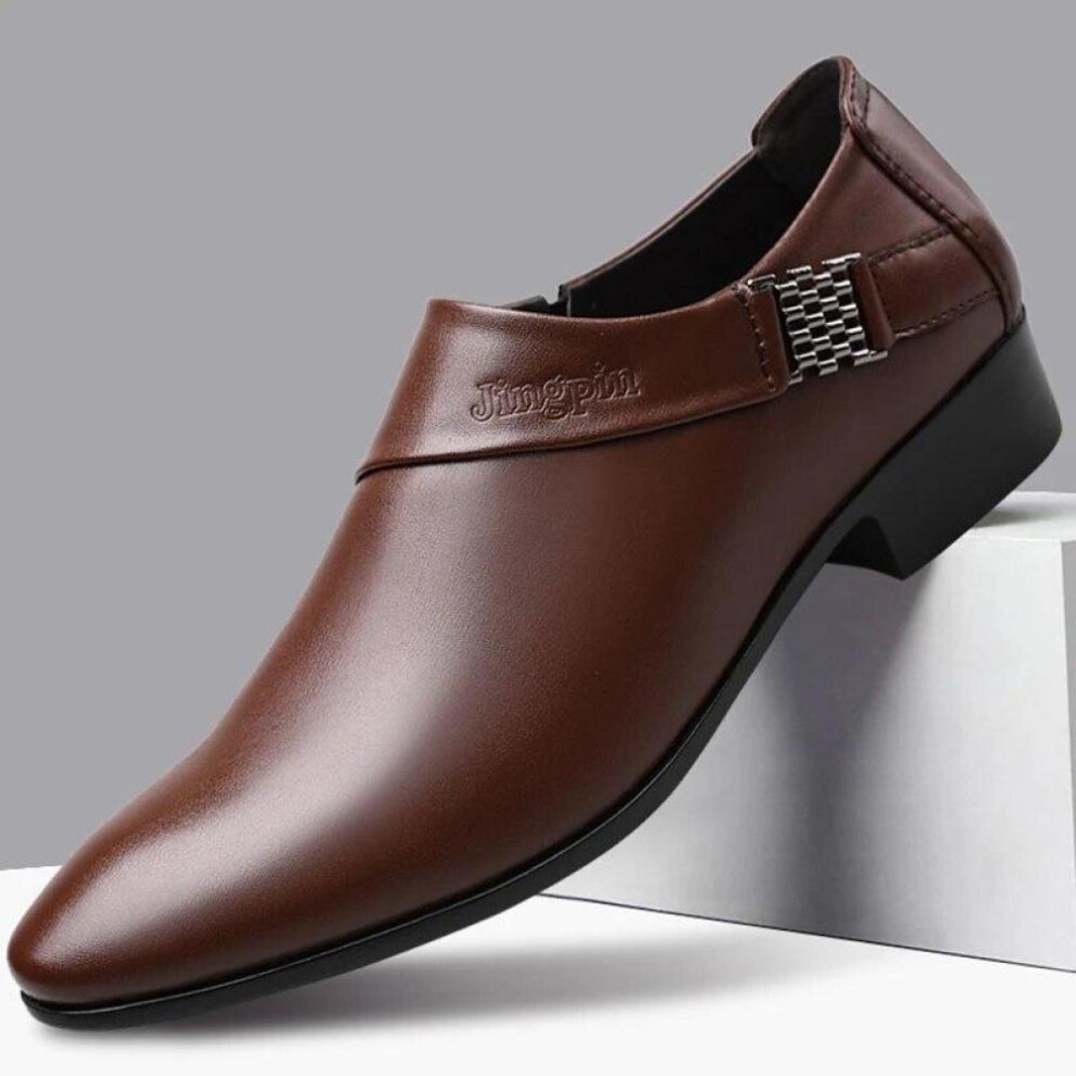 (brown, 45) Men Pu Leather Shoes Formal Dress Shoes For Male Plus Size Party Wedding Office Work Shoes Slip On Business Casual Oxfords