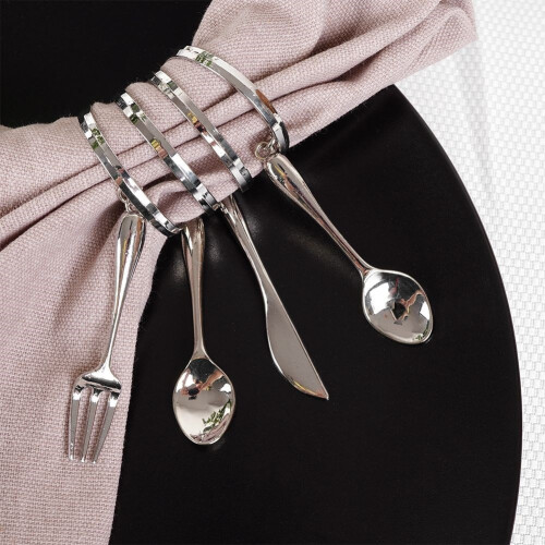 Serviettenringe 4er-Pack, Silber, Metall, 4 cm, edles Besteck 1