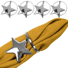 4er Set Serviettenringe in Silber mit Sterndekor