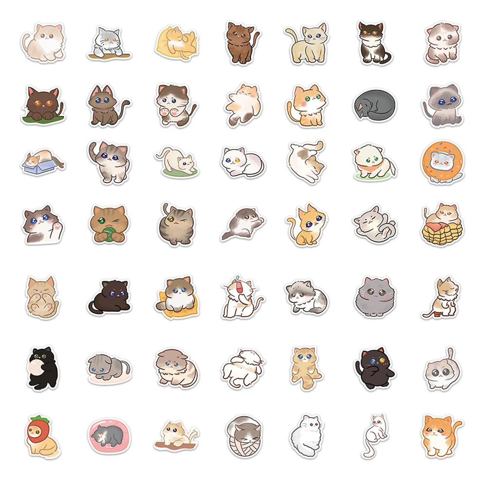 (B) 60pcs Cat Sticker Cartoon Pattern Waterproof Adorable Decorative Water Bottle Laptop Skateboard Cat Sticker Reward Gift Kaesi