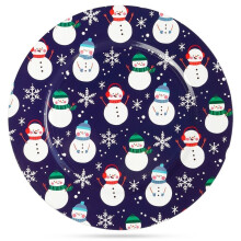 Rundes Tischset 33 cm, Marineblau mit Schneemann-Motiv für Weihnachten