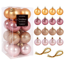 Set of 16 unbreakable Christmas tree balls in gold and pink