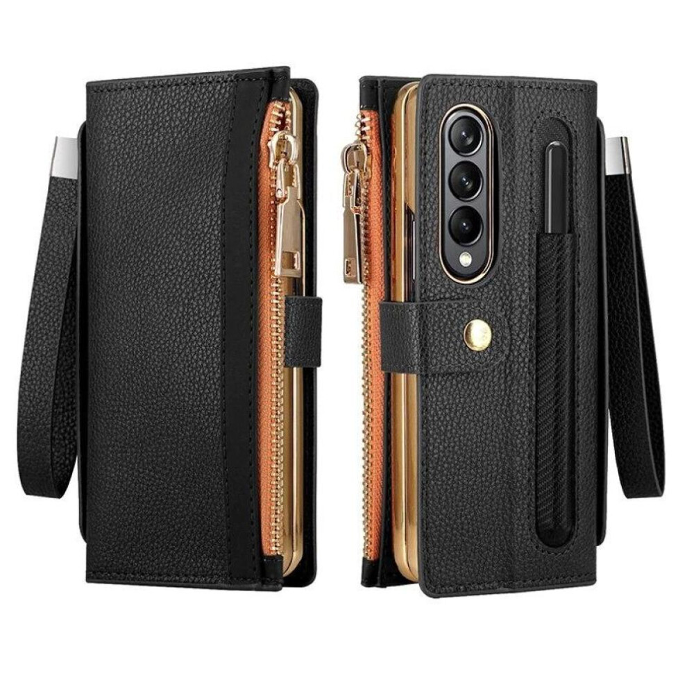 (black, For Galaxy Z Fold 5) Leather Wallet Case For Samsung Galaxy Z Fold 6 4 3 2 5 5g With Pen Holder Card Slot Zipper Flip Cover