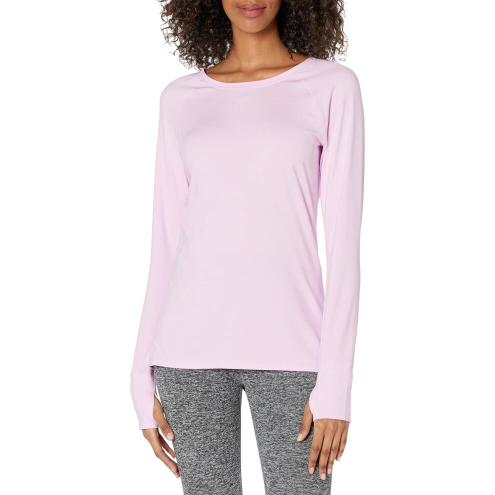 Amazon Essentials Women's Brushed Tech Stretch Long-Sleeve Crewneck Shirt (Available in Plus Size)  Pale Pink  X-Small