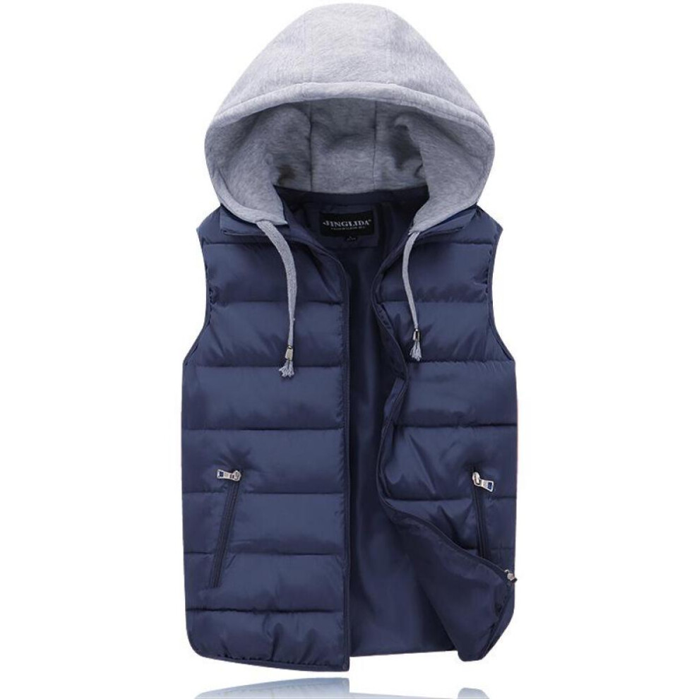 (ultramarine blue, XL) Warm Hooded Vest Coat For Women Men Couples Thicken Sleeveless Waistcoat