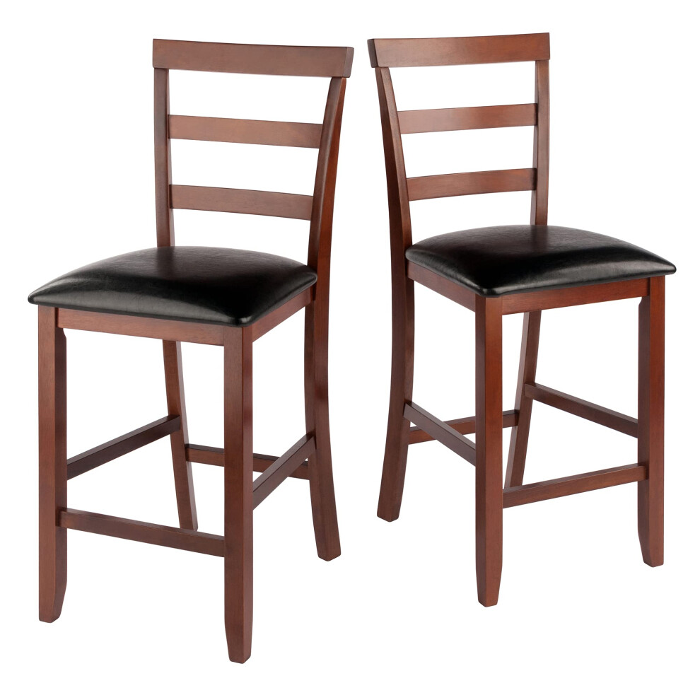 Winsome Wood Simone 2-Pc Cushion Ladder-Back Counter Stool Set Black and Walnut