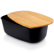 Schwarze Brotbox mit Schneidebrettdeckel aus hochwertigem Kunststoff